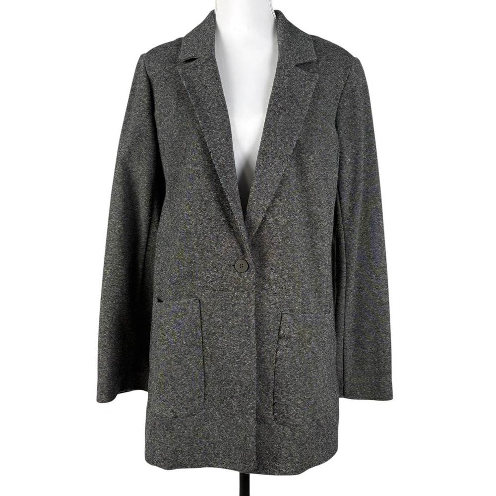 Eileen Fisher Organic Cotton Tweed Blazer Womens M Gray Knit Linen Stretch NWT